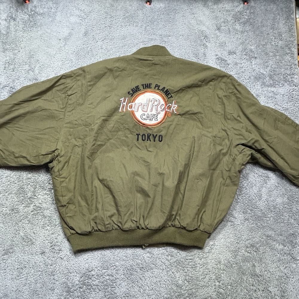 VTG Hard Rock Cafe Tokyo Jacket Men's 2XL Green Save The Planet Varsity Bomber